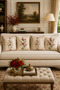 Cream Background with Red Floral Pattern 4-Piece Throw Pillow Cover Set Vintage Decorative Pillow - 2