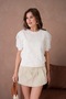 Women's Crew Neck Tulle Detailed Short Sleeve Knitwear Blouse - 2