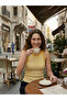 Women's Yellow White Striped Premium Camisole Slim Fit Cylinder Style Crew Neck Undershirt - 6