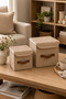 Set of 2 Jute Organizer Boxes with Lids – 20X20X20 cm - 25X25X25 cm Foldable Storage Box Organizer Set – for Closet, Shelf, and Bathroom Organization - 5