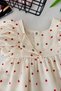 My Little One's Baby Girl Dress with Heart Pattern, Balloon Sleeves and Bow Detail - Red - 3