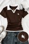 Soul Brown Polo Collar Ribbed Lycra Embroidered Premium Drawstring Full Length Blouse