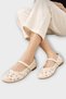 Floral Embroidery Patterned Strappy Belted Lightweight Comfortable Stylish Daily Women's Ballerinas Beige