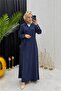 Women's Navy Blue Cuff Detailed Embellished Hijab Ferace Dress --- Nms097 - 4