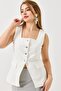 Metal Buttoned Square Collar Thick Strap Vest White - 2