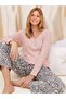 Women's Leopard Patterned S-Xl Pajama Set - Pink