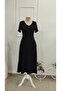 Women's Short Sleeve V-Neck Midi Viscose Dress with Pockets - 6