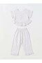Girl's Heart Patterned Cotton Top and Bottom Set with Ruffle Detail - 3