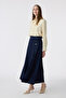 Long Navy Blue Skirt with Pleated Metal Accessories 0218 - 3