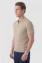 Men's Beige Polo Collar Zippered Striped Textured Regular Fit Lycra Knitwear T-Shirt 2608008 - 5