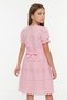 Girl's Balloon Sleeve Dress with Ribbon on the Front Elb2018 - 3