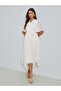 Cream Pleated Midi Dress with Tie-Belt - 3