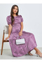 Purple Embroidered Satin Midi Dress - 2