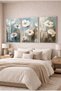 Ice Blue Toned White Flower Glass Painting Set of 3 with White Metal Frame Home and Office Painting - 2