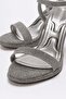 Women's Single Strap Heeled Sandals with Painted Heel; Platinum Glitter - 3