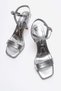 Women's Single Strap Heeled Sandals with Painted Heel; Silver Skin - 5