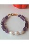 Natural Stone Amethyst Real Pearl Bracelet Handmade Jewelry - 4