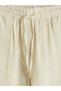 Beige Elastic Waist Muslin Women's Trousers - 3