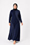 Women's Middle-Aged Patterned Mother Combed Cotton Dress 1380-Navy Blue - 2