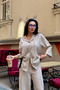 Beige Casual Shirt Pants Linen Set - 2