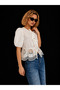 White Front-Tie Lace Detailed 100% Cotton Shirt - 3