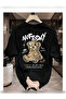 Unisex Oversized Printed Crew Neck Short Sleeve Black T-Shirt
