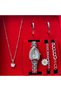 Ellipse Stone Silver Color Wrist Watch Necklace Bracelet Earring Gift Set - 2