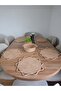 Bohemian Wicker Jute Tray and Bread Basket Set - 6+1 Piece Dining Table Set with Wavy Edges - 2