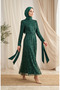 Beaded Tulle Hijab Evening Dress 5730-05 Emerald Green