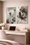 Gray and White Floral Modern 2-Piece Decorative Glass Painting Set for Office and Home - 2