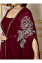 Plus Size Burgundy Embellished Kimono with Inner Dress Co-Ords - 5