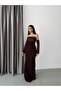 Brown Satin Evening Dress with Sleeve Detail - 2