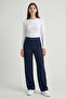 High Waist Palazzo Trousers Wide Leg - Navy Blue - 6