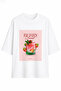 White Strawberry Cocktail Printed Oversize Crew Neck Cotton Women's T-Shirt - 3