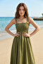 Khaki Long Cotton Unlined Summer Dress – with Straps - 7