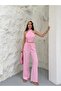 Women's Pink Halter Neck Crop Pants Two-Piece Set