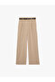 Straight Fit Wide Leg Palazzo Trousers with Pockets and Belt - 2