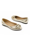 Gold Stone Buckle Women's Ballerina Patterned Pointed Toe Comfortable Insole - 5