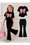 Summer Black Spanish Flared Pants and T-Shirt, Big Bow Print Design Kids Girls Set