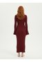 Burgundy Women's Knitwear Long Dress with Slit Sleeves Detail - 2