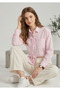 Women's Pink and White Striped Oversized Shirt with Bow Detail - 2