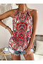 Women's Halter Sleeve Drop Detailed Patterned Single Jersey Blouse - 2