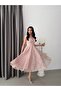 Powder Shoulder Detailed Lace Embroidered Sequined Midi Evening Dress - 3