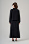 Modal Suit with Ruffle Detail Skirt on the Front 1088 Black - 5