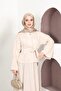 Waist-Tied Jacquard Blouse & Skirt Two-Piece Set Ecru
