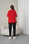 Women's Leopard Pattern Cherry Printed Red Round Neck T-Shirt Black Jogger Sweatpants Set - 5