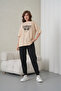 Women's Leopard Patterned Cherry Printed Beige Color Round Neck T-Shirt Black Jogger Tracksuit Set
