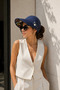 Women's Visor Hat Navy Blue Flower Detailed Adjustable Velcro Sunshade Summer Model