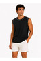 Men's Contrast Ribbed Sleeveless Undershirt Crew Neck Summer Basic Undershirt - Black