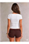 Cotton Soft Textured Ribbed Camisole Short Sleeve Square Neck T-Shirt - 3